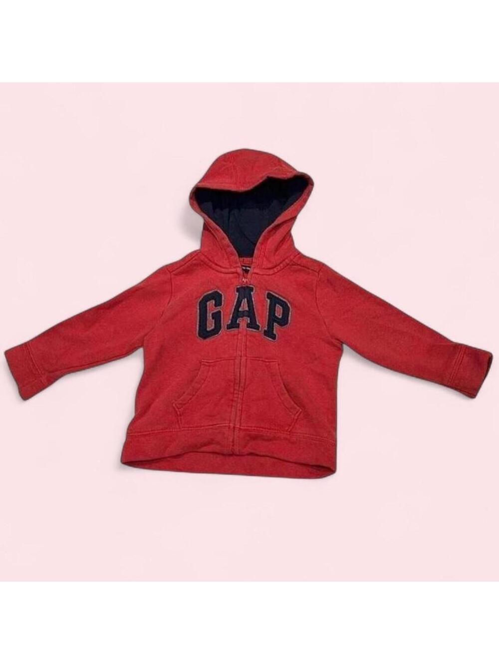 Baby Gap Red Zip Up Hoodie Navy Logo 18-24 Months